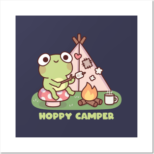 Cute Frog At Campfire Hoppy Camper Pun Posters and Art